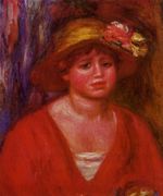 Bust of a young woman in a red blouse 1915